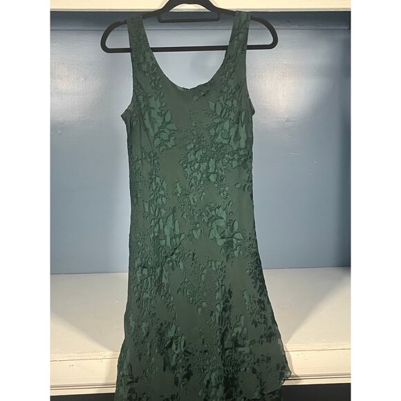 R&M Richards VTG Green Burnout Silk Blend Floral Tiered Maxi Dress Size Medium - Picture 10 of 12